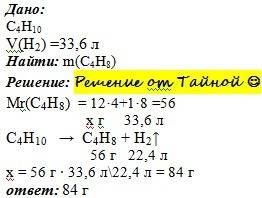 Найдите массу бутена, если при дигидрировании бутана было получено 33,6 л водорода.