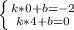 \left \{ {{k*0+b=-2} \atop {k*4+b=0}} \right.