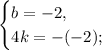 \begin{equation*}\begin{cases}b = -2,\\4k = -(-2);\end{cases}\end{equation*}