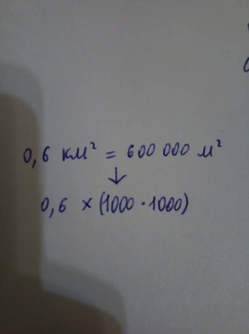 Площя пшеничного поля 0,6км2 . виразіть цю площину у квадратних метрах