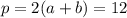 p= 2(a + b) = 12