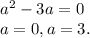 a^2-3a=0\\a=0, a=3.