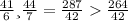 \frac{41}{6} и \frac{44}{7} = \frac{287}{42} \frac{264}{42}