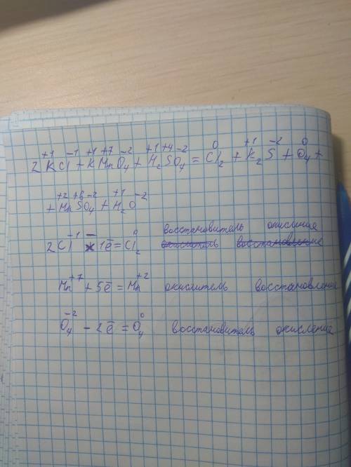 Окислительно-восстановительная реакция: kcl+kmno4+h2so4=cl2+k2so4+mnso4+h2o