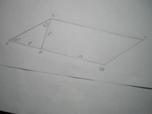 Впараллелограмме abcd основание равно 24 см, высота bf отсекает на основании ad отрезок af = 8 см, у