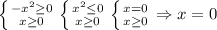 \left \{ {{-x^2\geq0} \atop {x\geq0}} \right. \left \{ {{x^2\leq0} \atop {x\geq0}} \right. \left \{ {{x=0} \atop {x\geq0}} \right. \Rightarrow x=0