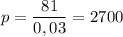 p = \dfrac{81}{0,03} = 2700