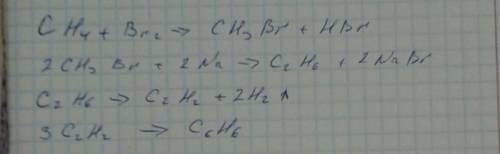 Напишите уравнения реакций при которых можно осуществить следующие превращения ch4-ch3br-c2h6-c2h2-c