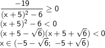 \sf \dfrac{-19}{(x+5)^2-6} \geq 0 \\(x+5)^2-6