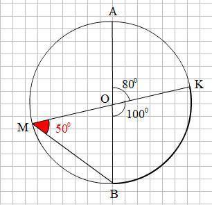 Отрезок ab-km--диаметры окружности с центром o углом aok равен 80.найдите вписанный угол kmb.ответ д