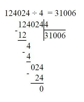 Как правильно решить в столбик 124024÷4=