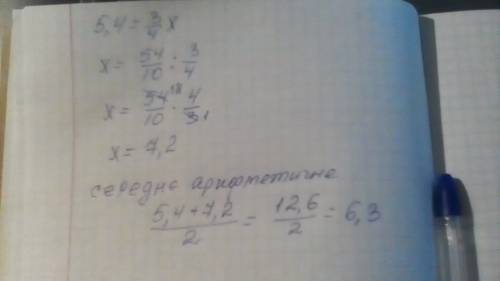 Перше число 5,4,що становить 3/4 другого.знайти середнє арефметичне.