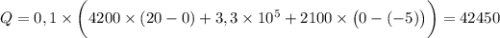 Q = 0,1\times\bigg(4200\times(20 - 0) + 3,3\times 10^5 + 2100\times \big(0 - (-5)\big)\bigg) = 42450