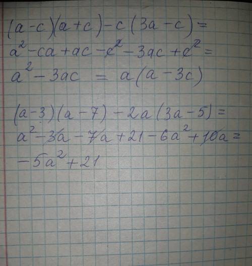 (a-c)(a+c)-c(3a-c) (a-3)(a-7)-2a(3a-5)