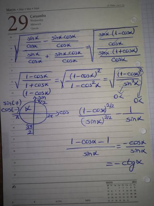 \sqrt{\frac{tg \alpha-sin\alpha }{tg \alpha+sin\alpha} }