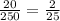 \frac{20}{250} = \frac{2}{25}