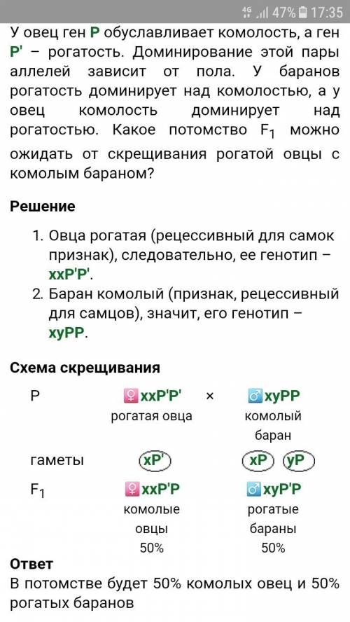 Составить и решить на наследование признаков