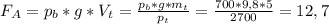 F_{A}=p_{b}*g*V_{t}=\frac{p_{b}*g*m_{t} }{p_{t} }=\frac{700*9,8*5}{2700}=12,7