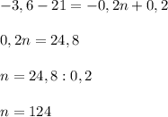 -3,6-21=-0,2n+0,2\\\\0,2n=24,8\\\\n=24,8:0,2\\\\n=124