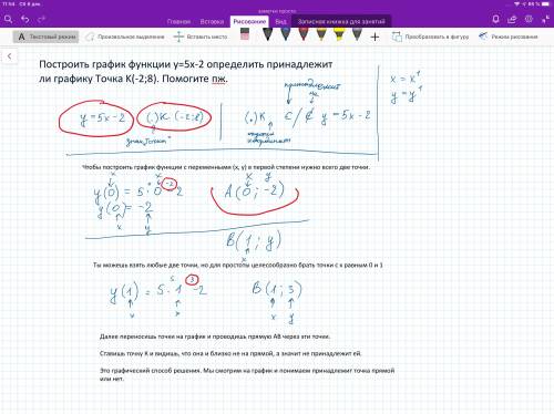 Построить график функции у=5х-2 определить принадлежит ли графику точка k(-2; 8). .