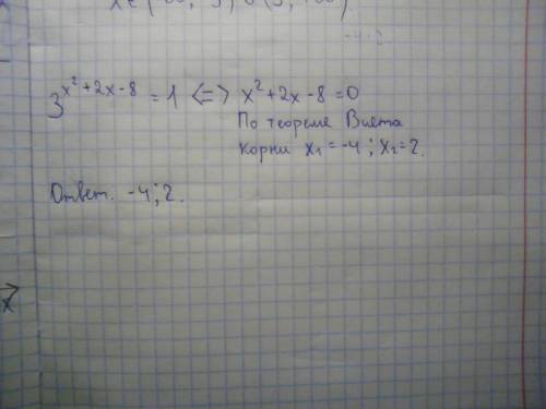 Решить уравнение: 3^(x^2 + 2x - 8) = 1