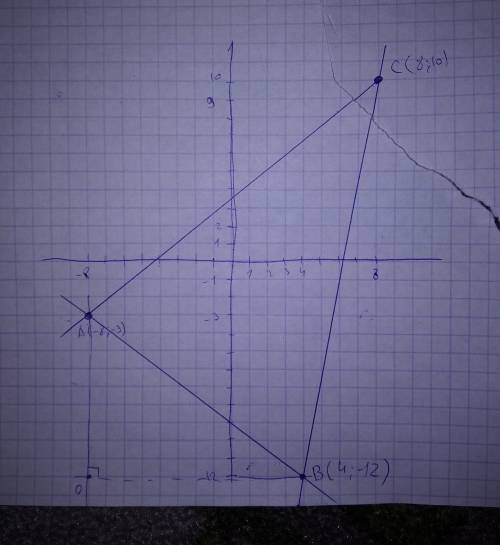 Можете с рисункой нужно? ! даны коррдинаты вершин треугольника abc. a(-8; -3), b(4; -12), c(8; 10).