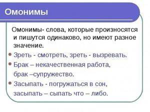 Найти в словаре (хотябы 3 штуки) омонимичные слова и выписать значение