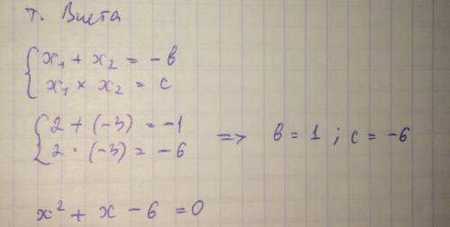Запишите квадратное уравнение, корни которого равны 2 и - 3