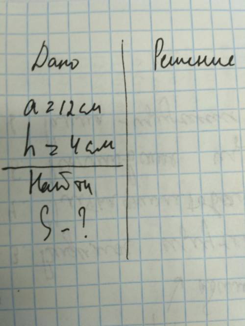 Умоляю, хоть только дано и найти написать сторона треугольника равна 12см, а высота, проведенная к н