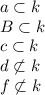 a \subset k\\B \subset k\\c \subset k\\d \not\subset k\\f \not\subset k