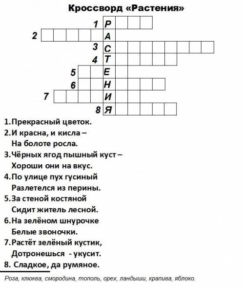 Кроссворд по биологии 5 класс ключевое слово !