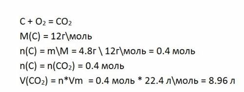 Рассчитайте объем оксида углерода (iv) (н. полученном при полном сгорании 4,8 г углерода.