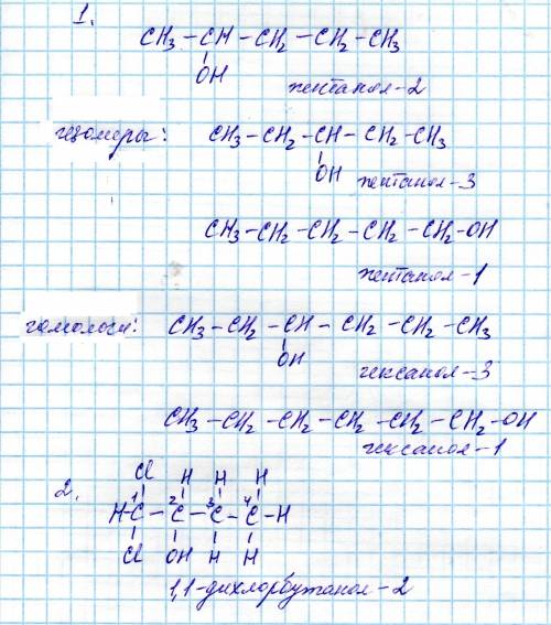 1.составить структурные формулы двух гомологов и по одному изомеру на каждый тип для пентанола-2 2.2