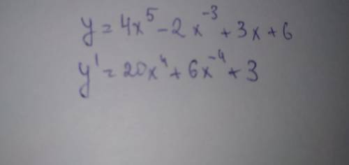 Найти производную y=4x^5-2x^-3+3x+6