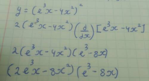 Найти производную функции y=(e^3x-4x^2) ^2