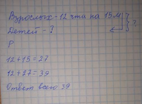 Решить . на морскую экскурсию поехали 12 взрослых,что на 15меньше, чем детей. сколько детей и взросл