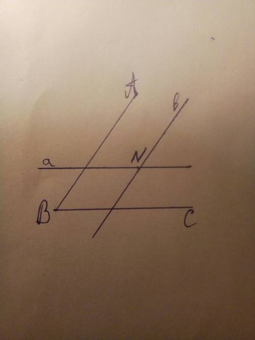 Начертите угол abc. во внутренней области угла отметьте точку n, и через нее проведите прямые, парал