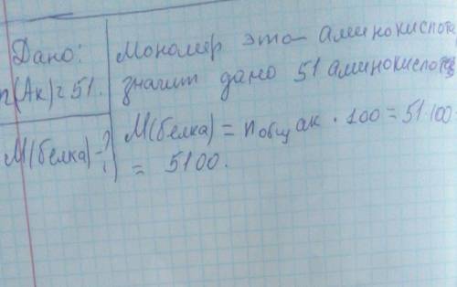 Вычислите молекулярную массу белка инсулина,что данный белок образован 51 мономером. надо.