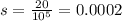 s = \frac{20}{10 ^{5} } = 0.0002