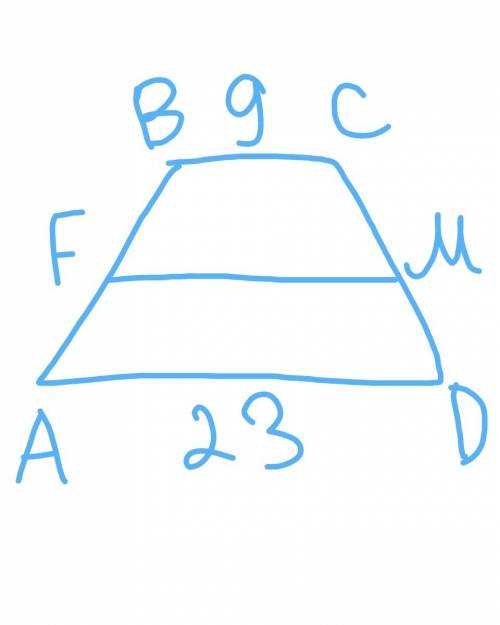 Основание трапеции равны 9 и 23. найдите среднюю линию трапеции