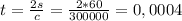 t=\frac{2s}{c}=\frac{2*60}{300000}=0,0004