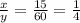 \frac{x}{y} = \frac{15}{60} = \frac{1}{4}