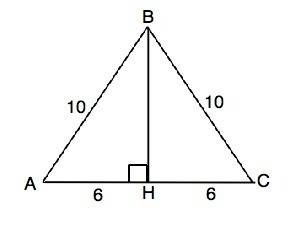 Втреугольникеabcab =bc =10 ,ac =12 . найдите высотуbh .