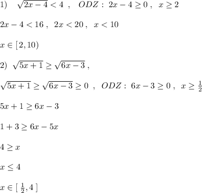 1)\; \; \; \; \sqrt{2x-4}