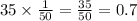 35 \times \frac{1}{50} = \frac{35}{50} = 0.7