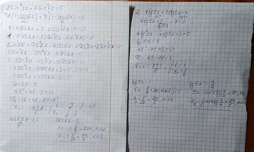 34б. ! нужно и ! розвяжіть рівнянн: 1)8sin²3x+4sin²6x=5 2)4tg5x+3ctg5x=7