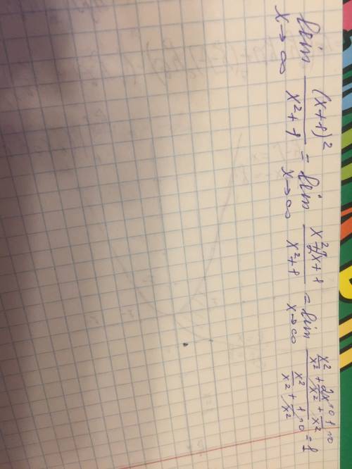 Вычислить предел lim стремится к бесконечности (x+1)^2/x^2+1