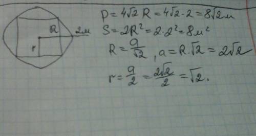 Найдите радиус окружности вписанной в квадрат, если радиус окружности описанной около него окружност