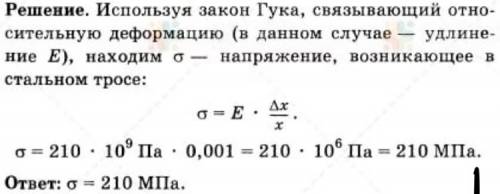 Визначте напругу, яка виникає в сталевому тросі, відносне видовження якого дорівнює 0,001. определит