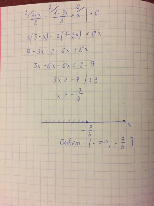 \frac{3+x}{2}-\frac{1-3x}{3} \leq x